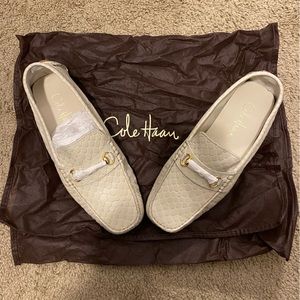 NWB Never worn White leather Cole Haan driving loafers. Sz 8